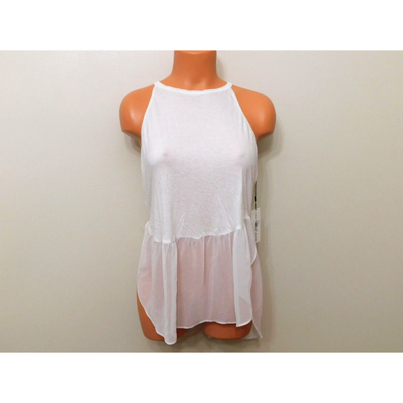 𝅺jr664 Calvin Klein Jeans White Juniors Tank Top Sheer Bottom Top Size S - Picture 1 of 2